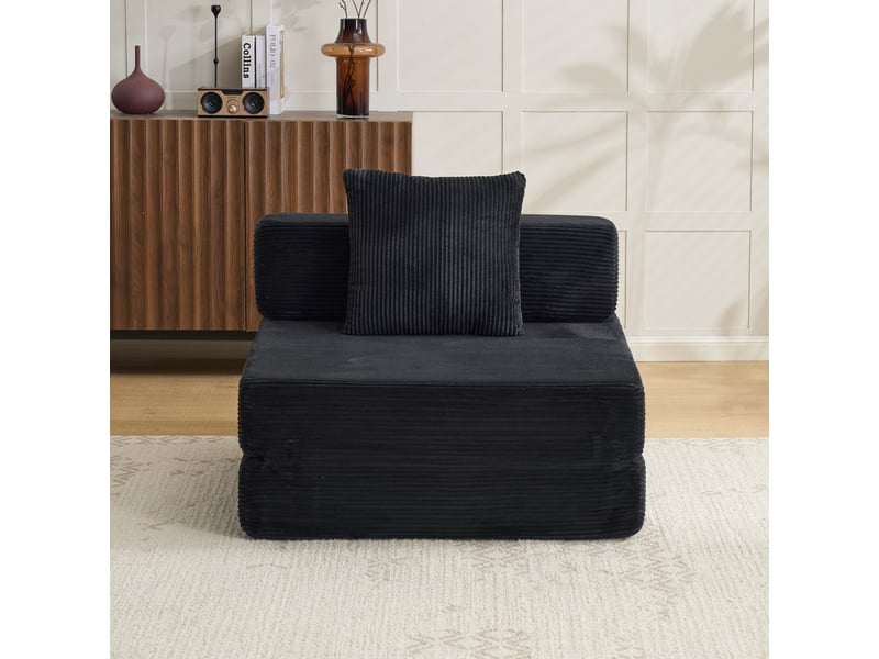  Canapé convertible, canapé-lit, 1 place, en velours tricoté, noir, pour salon, mobilier pour espace de vie, chambre  - Conforama R