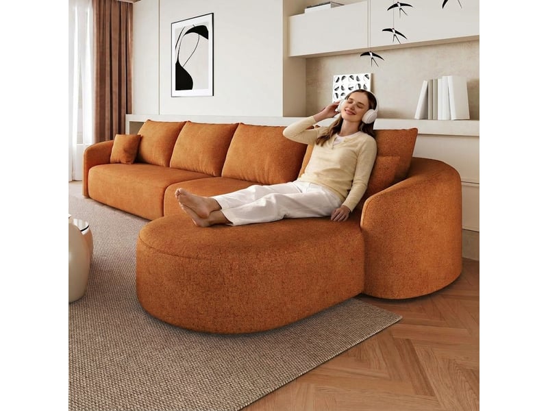  Canapé d'angle en l 4 places orange modulable 336 cm en tissu chenille  - Conforama D