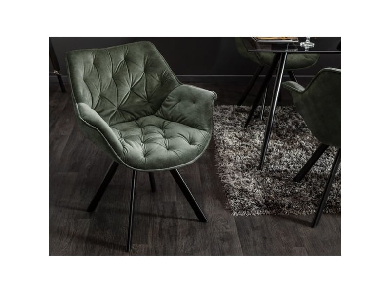  Lot de 2 chaises design comfy pivotantes à 180° en velours vert foncé capitonné et pieds noirs  - Conforama D