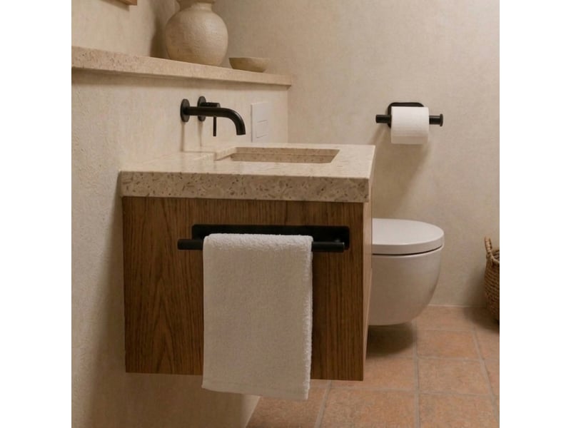  Porte serviette adhésif mural salle de bain ou cuisine 1 barre, sans perçage - acier inoxydable - noir  - Conforama E