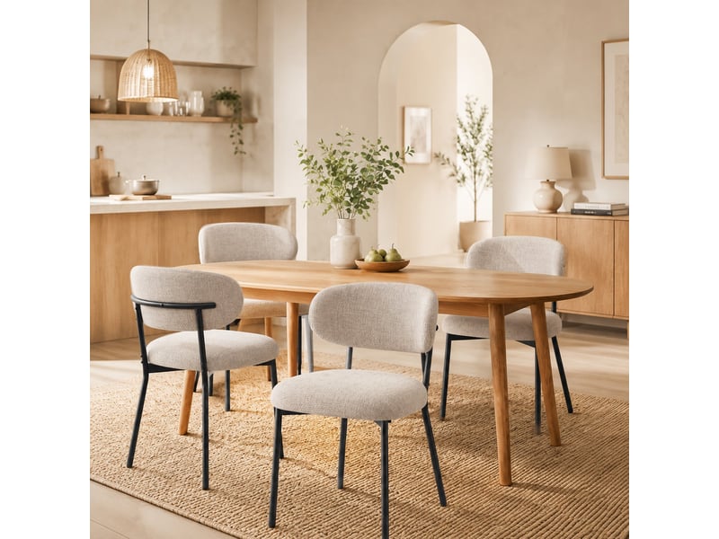  Lot de 4 chaises de salle à manger avec dossier et pieds en métal – chaises modernes rembourrées en tissu pour cuisine, salle à manger ou salon，marron  - Conforama D