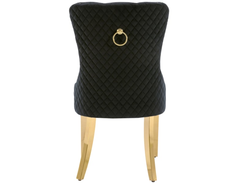 Lot de 2 chaises de salle à manger en velours avec heurtoir à l'arrière,garniture en tête de clou et pieds en acier inoxydable plaqué or,noir chaise noir - Conforama D
