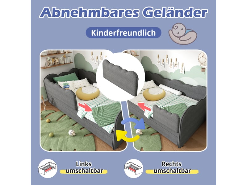  Lit gigogne gris avec sommier à lattes et lit d'appoint 90x190 cm  - Conforama E