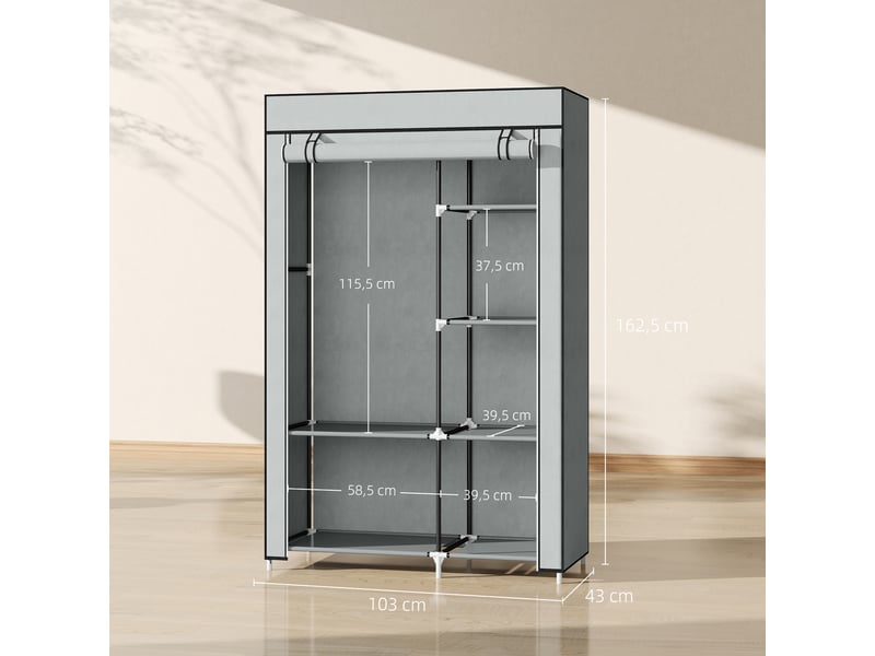  Armoire penderie multi-rangement - 6 étagères, 1 barre - non tissé gris  - Conforama D