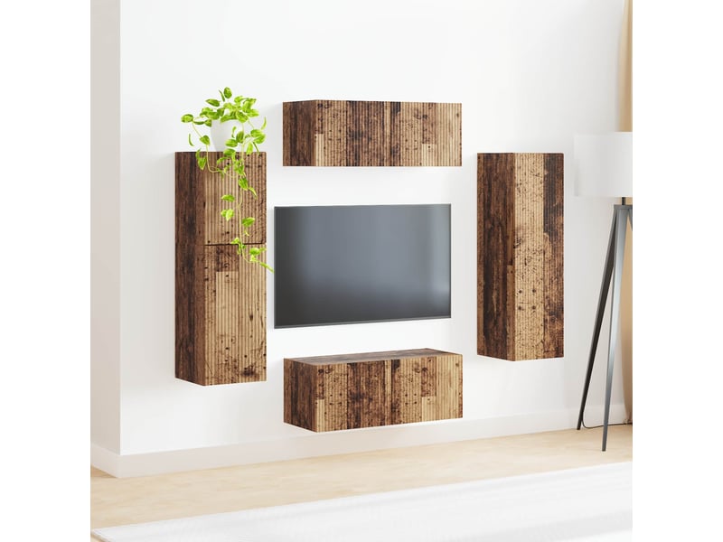  Ensemble meuble tv - banc tv - meuble de rangement 4 pcs bois ancien bois d'ingénierie  - Conforama D