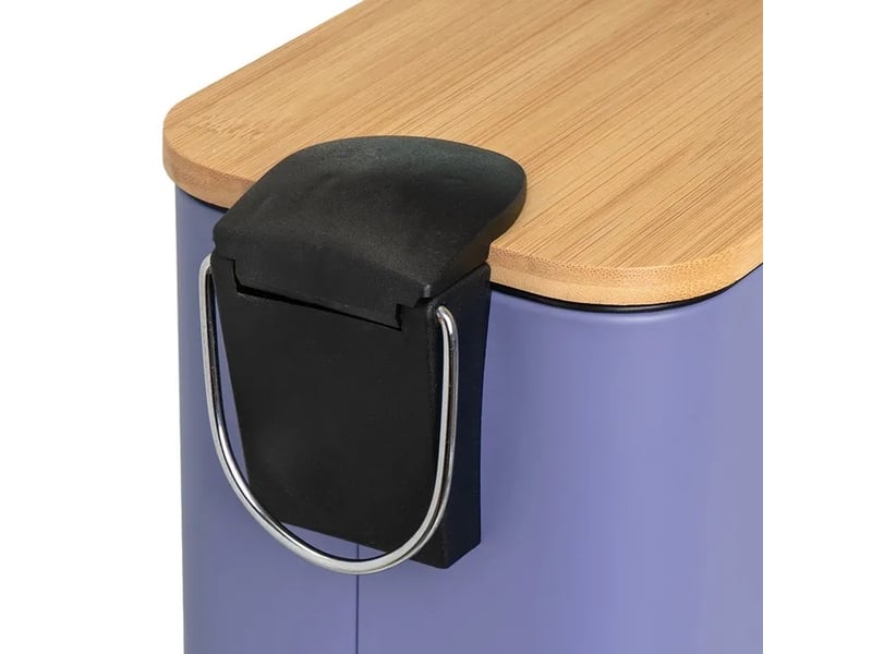Poubelle à pédale en métal bleu et couvercle en bambou naturel avec seau intérieur amovible, capacité 5l - longueur 25 x profondeur 14 x hauteur 27 cm - Conforama E