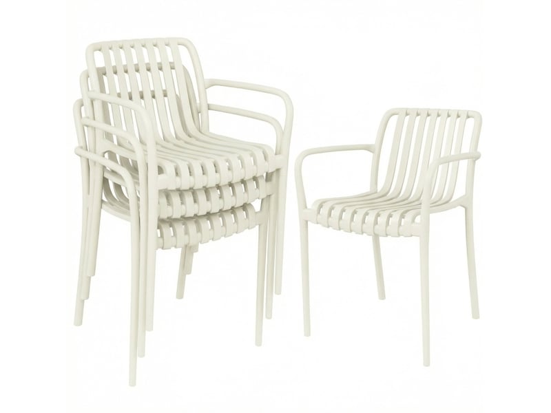  Lot de 4 chaises de jardin 55x58,5x81,5 cm empilables avec accoudoirs ergonomiques blanc crème  - Conforama A
