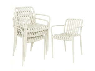 Lot de 4 chaises de jardin 55x58,5x81,5 cm empilables avec accoudoirs ergonomiques blanc crème