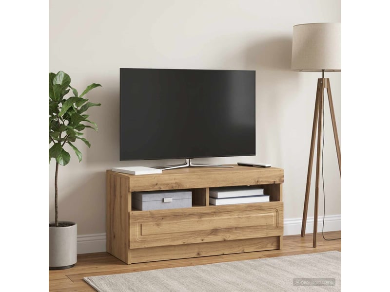  Meuble tv - banc tv - meuble de rangement led chêne artisanal bois d'ingénierie  - Conforama B