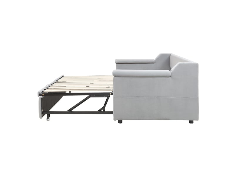 Lit banquette extensible 90180x190 cm avec bluetooth, usb, rangements et velours gris clair - Conforama C