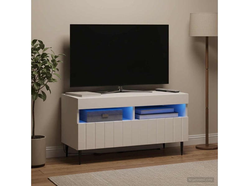 Meuble tv - banc tv - meuble de rangement led blanc bois d'ingénierie - Conforama B