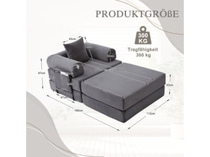 Fauteuil modulaire en velours côtelé - gris foncé - velours côtelé doux - dimensions