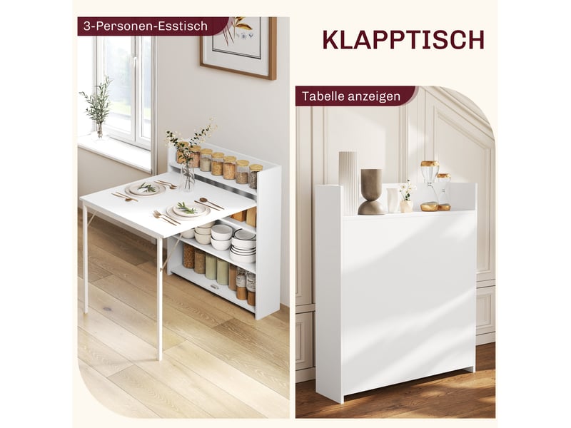  Table à manger pliante 90x80x93 cm avec rangements mdf blanc  - Conforama E