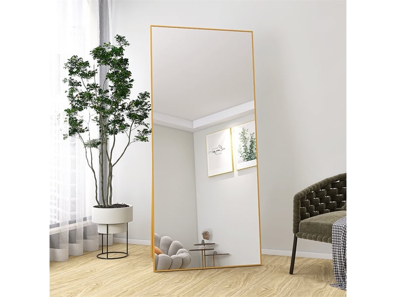  Miroir sur pied 180x80cm - miroir grand format en verre trempé avec cadre en aluminium - doré  - Conforama B