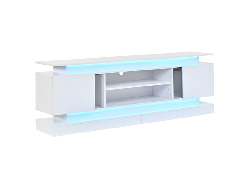 Meuble tv avec led, 2 portes, blanc brillant, 180x35x60 cm - Conforama R
