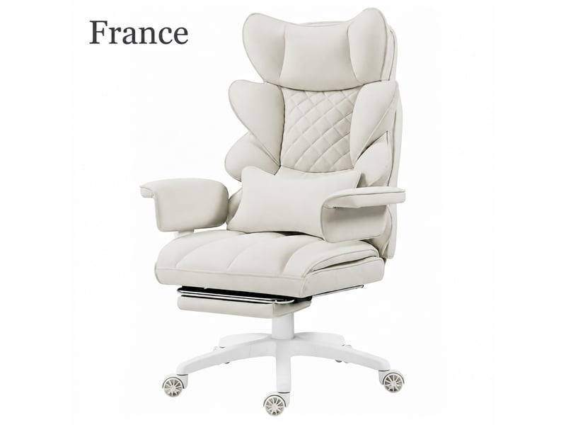 Fauteuil de bureau ergonomique, dossier 90-135°, repose-pieds rétractable, accoudoirs pliables,blanc - Conforama A