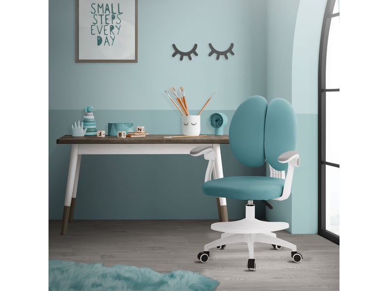  Ml-design chaise de bureau pour enfant 95-107 cm pétrole avec dossier divisé et repose-pieds siége d'étude ergonomique pivotant 360° hauteur réglable accoudoirs rabattables tissu respirant confortable  - Conforama B