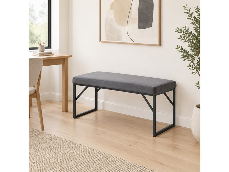  Banc rembourré modenvie en polyester aspect velours gris foncé 100 x 35 x 47 cm  - Conforama E