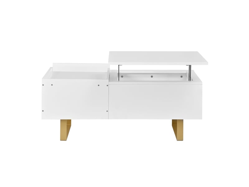  Table basse réglable en hauteur, table basse de rangement en mdf finition brillante, table basse avec tiroir et pieds en fer, table de salon moderne  - Conforama D