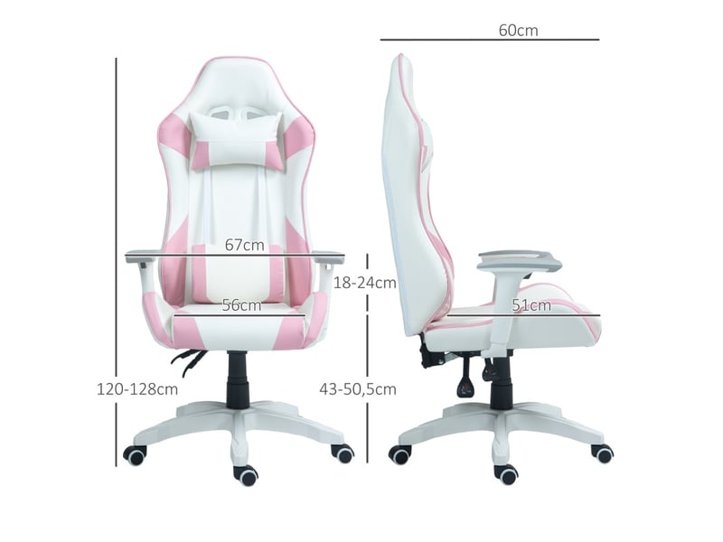  Chaise gaming florara racing inclinable simili cuir rose blanc  - Conforama D