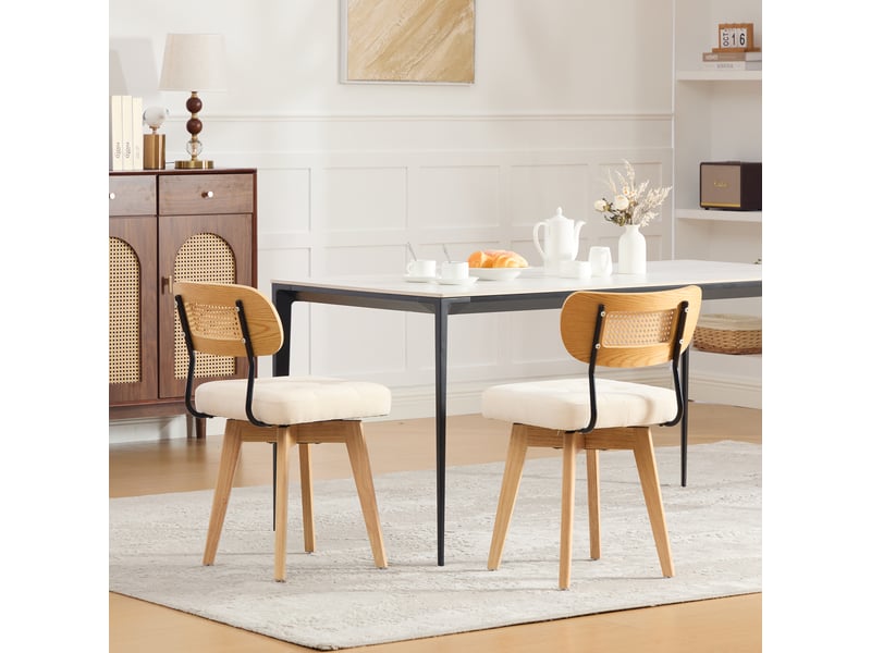 Lot de 2 chaises pivotantes 360° rotin et chenille beige, h77 cm Fay Lum - Conforama E