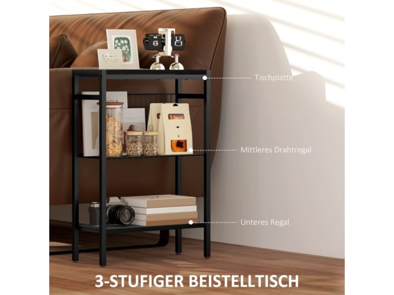  Table d’appoint noire à 2 niveaux avec cadre acier, table basse et chevet pour salon et chambre  - Conforama D