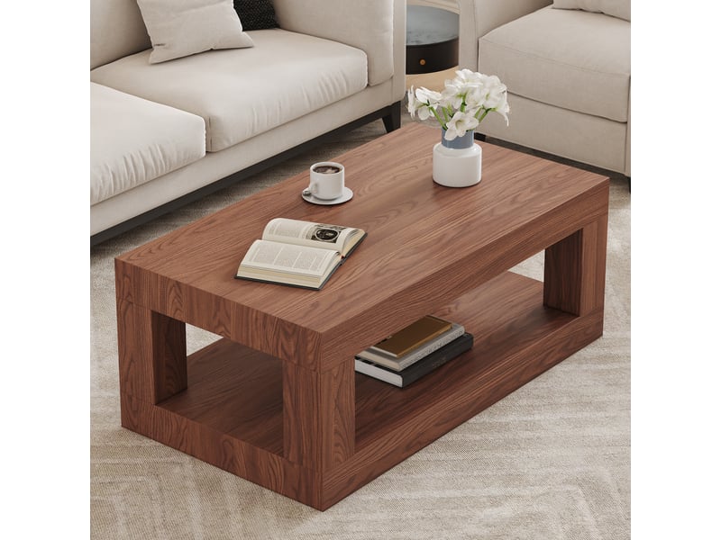  Table basse avec 1 étagère ouverte, style industriel, en mdf, noyer - uvrion  - Conforama D