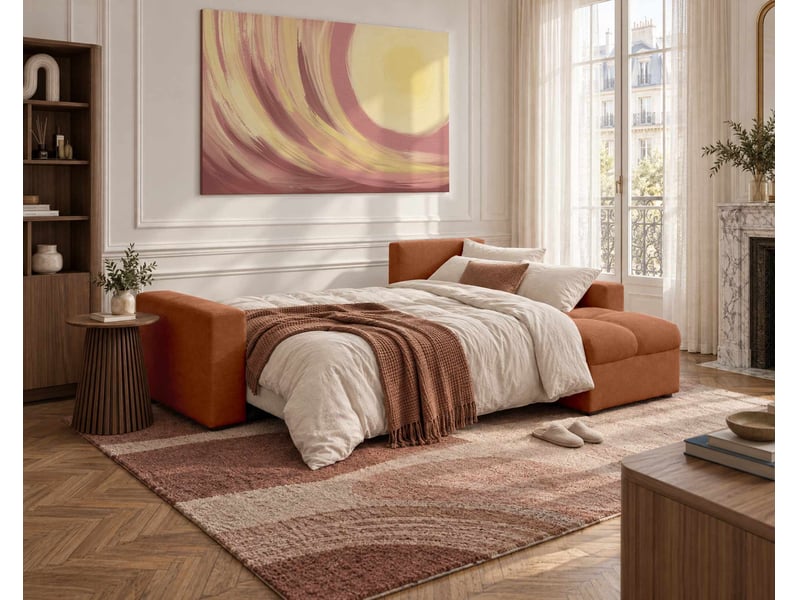  Cyro - canapé d'angle réversible 4 places convertible avec coffre en tissu - best mobilier - rouille CYRO - Conforama D