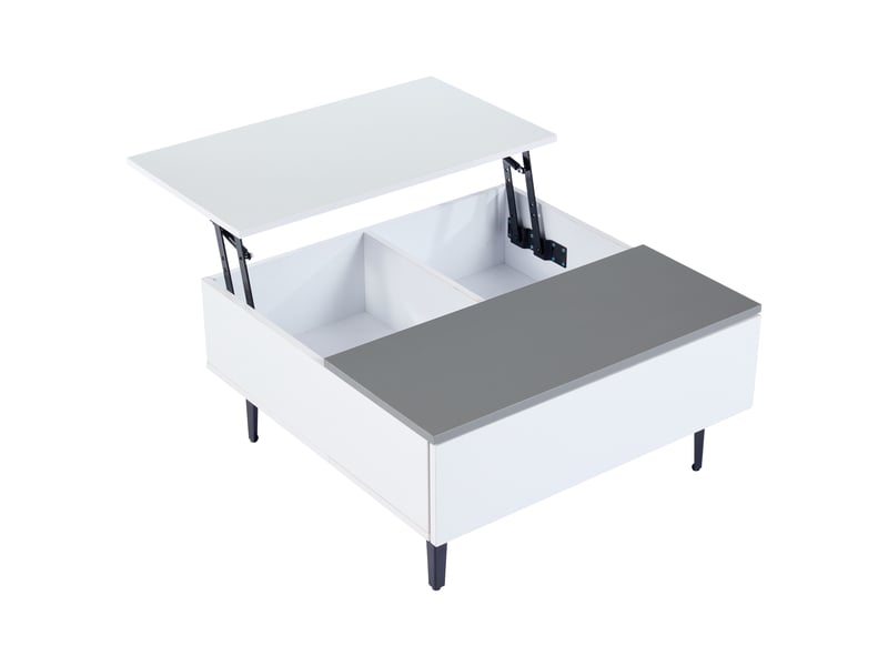  Table basse 70 x 70 x 35 cm, table basse réglable en hauteur avec rangements et étagères dissimulés, table de salon blanche laquée, bureau avec éclairage led, table d'appoint avec tiroirs  - Conforama E