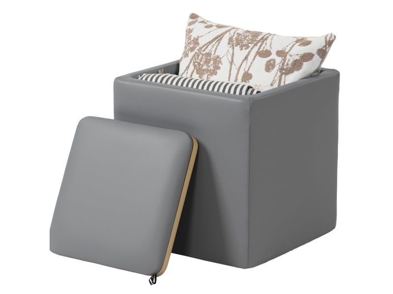  Pouf de rangement 40x40x40 cm avec couvercle mdf gris  - Conforama A