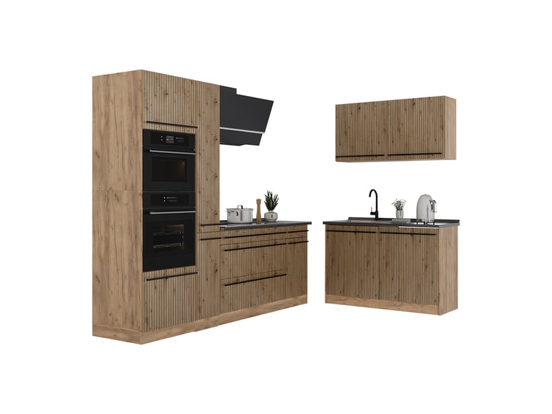 Vicco cuisine en angle, chêne artisanchêne doré, 230 x 120 cm plan de travail chêne doré - Conforama E