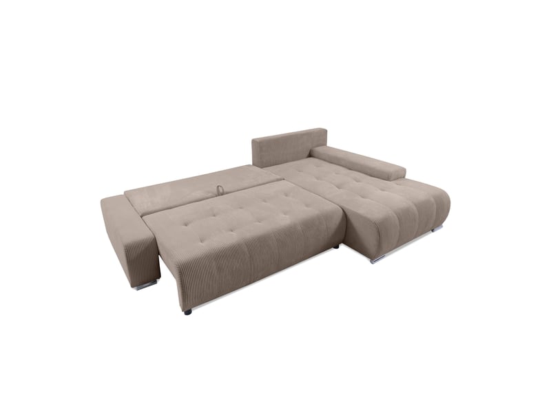  Canapé d'angle convertible velutti l velours côtelé poso crème, méridienne droite avec coffre  - Conforama C