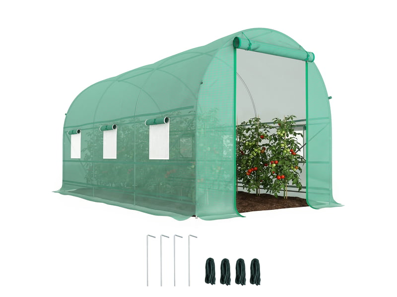  Serre tunnel de jardin 8 m², serre de jardin tunnel avec porte et 6 fenêtres, bâche pe 140 gm² 400 x 200 x 200 cm vert  - Conforama A