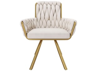 Chaise de salle à manger pivotante 360° avec accoudoirs  - dossier haut, velours - beige