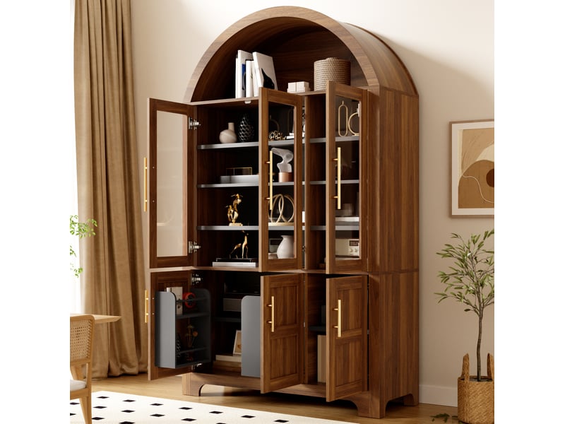  Vitrine haut 110x40x185 cm à 6 portes avec niche arquée, coloris noyer  - Conforama B