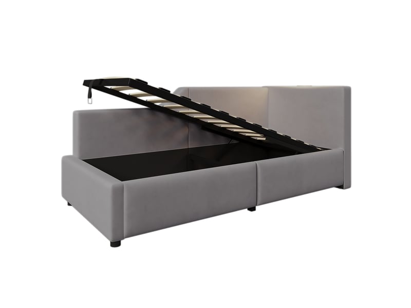 Lit banquette 90x190 cm avec coffre, velours gris - Conforama W