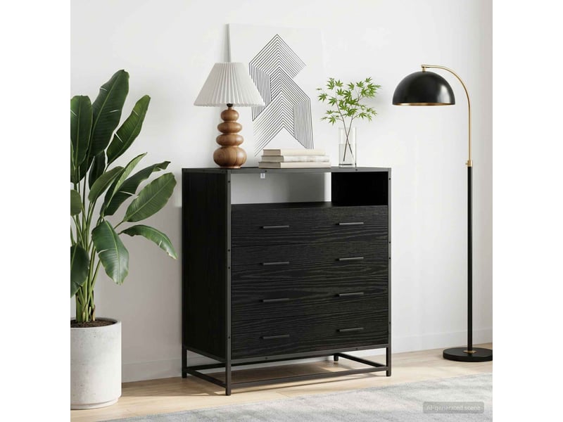  Armoire à tiroirs, commode 4-tiroir chêne noir 70x41x83,5 cm  - Conforama B