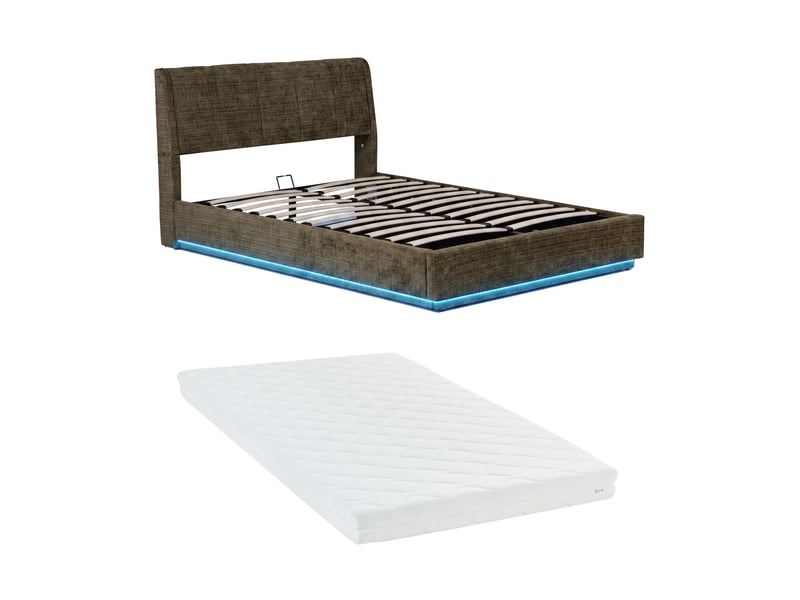  Lit double capitonné tröstiar avec éclairage led et matelas 140 x 200 cm vert [en.casa] Tröstiar - Conforama A