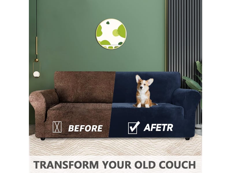  Housse de canapé en velours 4 places(231-279cm), sofa cover extensible  - Conforama D