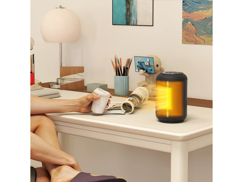  Chauffage électrique réglable, 3 modes, minuterie 24 heures, en polypropylène et polyamide ignifugés, 14 x 14 x 21,5 cm, noir  - Conforama D