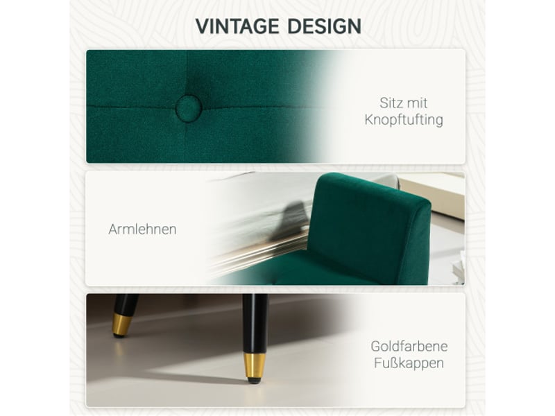  Banc coffre vert effet velours avec accoudoirs, rangement, bois d’hévéa, 107x42x65 cm  - Conforama C
