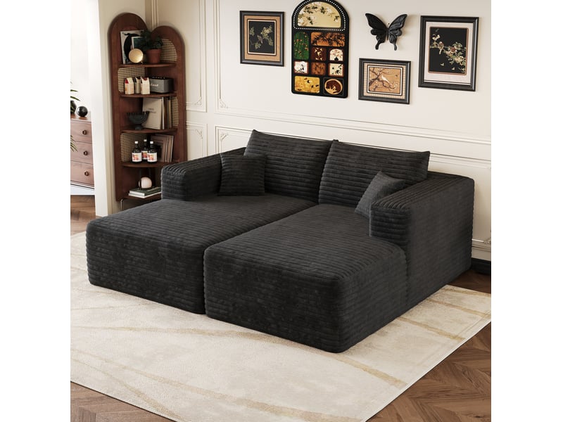  Canapé modulable convertible modenvie 2 places en velours côtelé noir 180 x 151 x 58 cm  - Conforama D