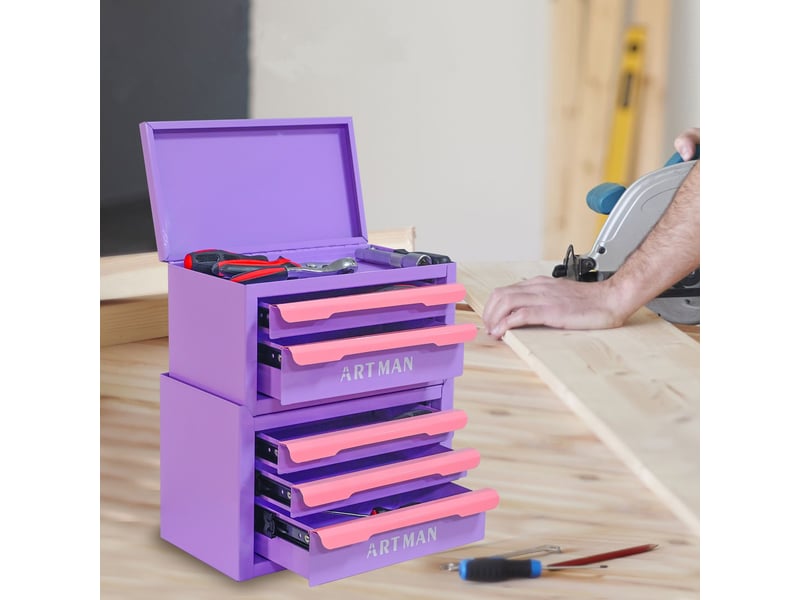 Organisateur de bureau à 5 tiroirs 28,5x15,8x32 cm violet et rose en acier, rangement empilable - Conforama B