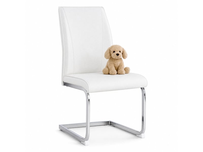  Lot de 2 chaises de salle à manger,43x44,5x99 cm,similicuir et métal argenté,blanc  - Conforama A