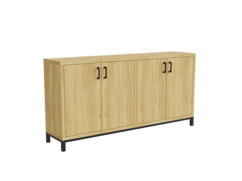  Buffet 160x35x80 cm - meuble de rangement style industriel &amp; scandinave, 4 portes, étagères - naturel  - Conforama A