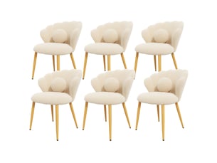 Lot de 6 chaises – rembourrées – pieds en métal doré – beige
