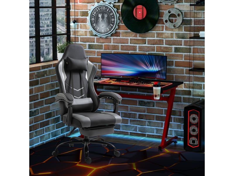  Chaise gamer ergonomique, pivotante, hauteur réglable, lombaire, repose-pieds, noire, 62x52x128 cm.  - Conforama C