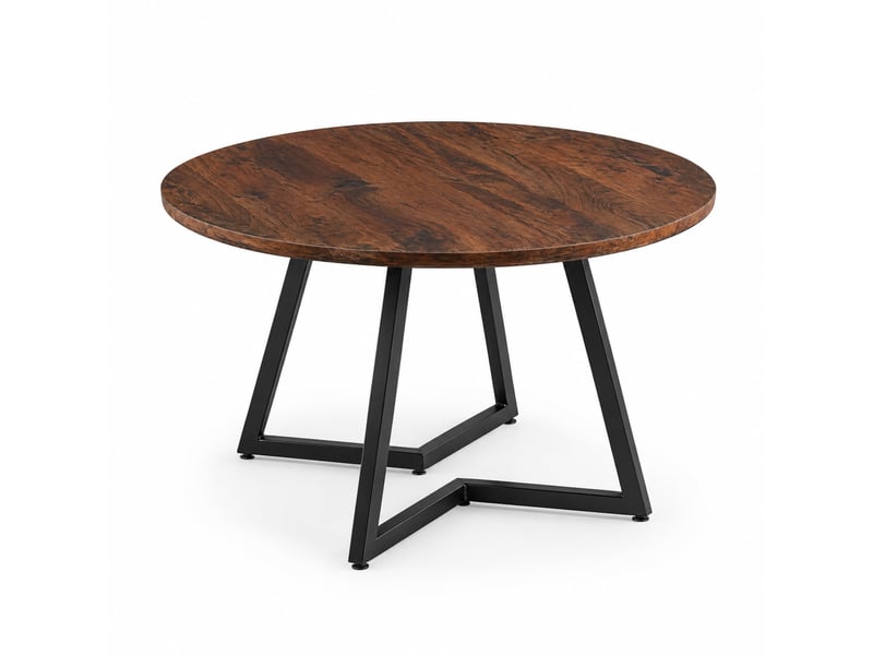 Table de salle à manger ronde ø110 cm, 75 cm h, plateau mdf noyer, pieds métal, design fixe, moderne et stable, élégant - Conforama A