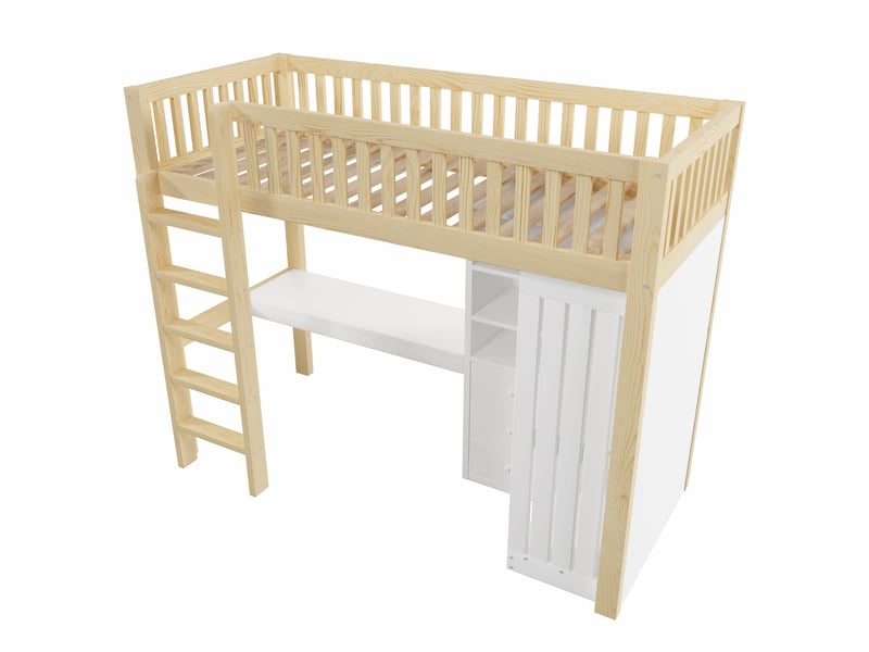 Lit mezzanine naturel 90x200 cm, bureau, armoire, 3 tiroirs et rangements intégrés - Conforama D