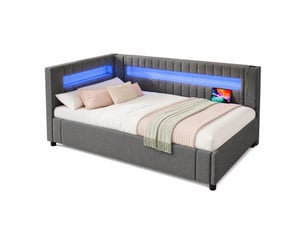Lit coffre 90x200 cm <strong>HAVRYA</strong>  <strong></strong> coloris gris